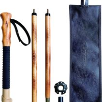 Trekking Poles- 1-pc Pack - Adjustable Hiking or Walking Stick –Strong, Natural Beech Wood - Quick Adjust Flip-Lock - Beech Wood Grip, Leather Strap